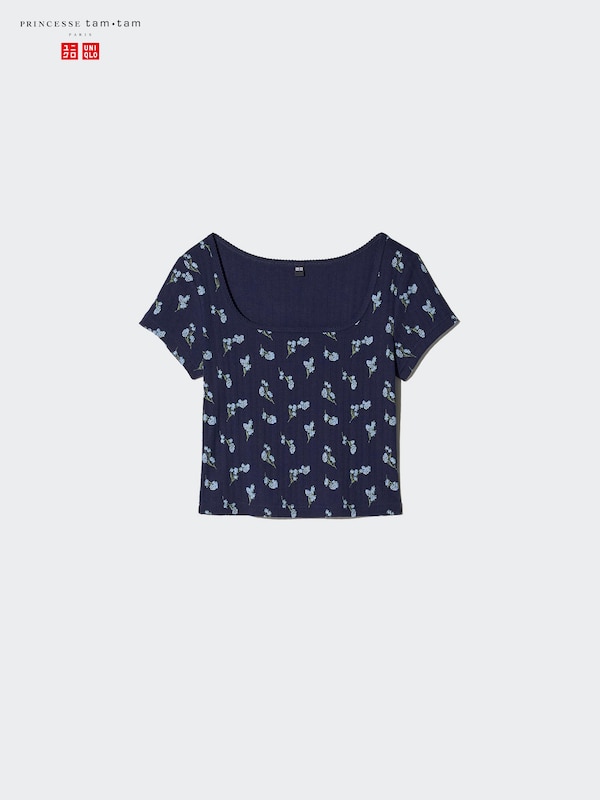 Camiseta calada cuello cuadrado (flores)