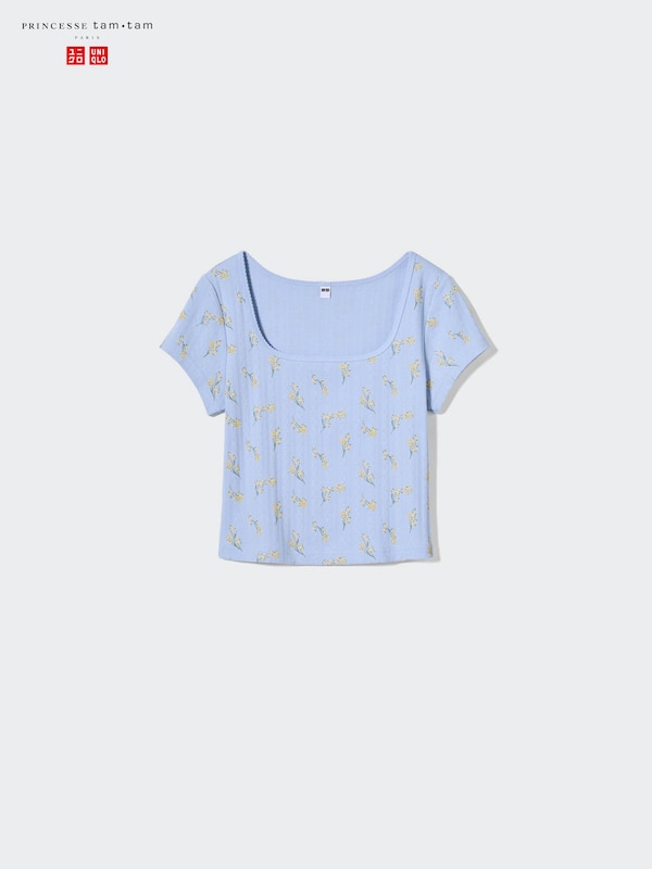Camiseta calada cuello cuadrado (flores)