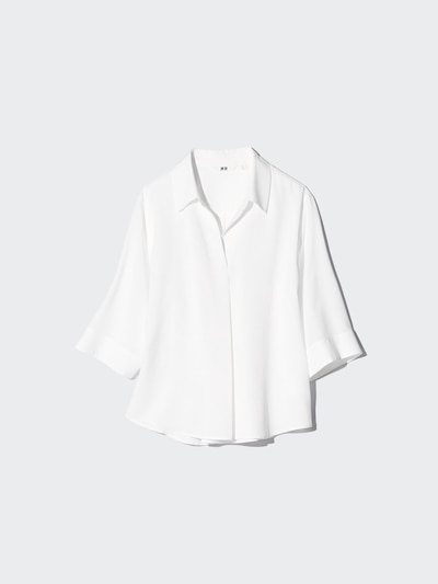 RAYON SKIPPER COLLAR BLOUSE | 3/4 SLEEVE