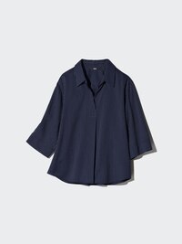 Rayon Skipper Collar Striped Blouse | 3/4 Sleeve
