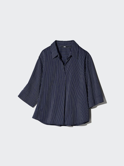Rayon Skipper Collar Striped Blouse | 3/4 Sleeve