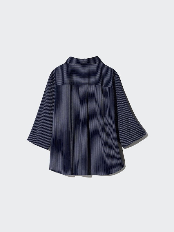 Rayon Skipper Collar Striped Blouse | 3/4 Sleeve