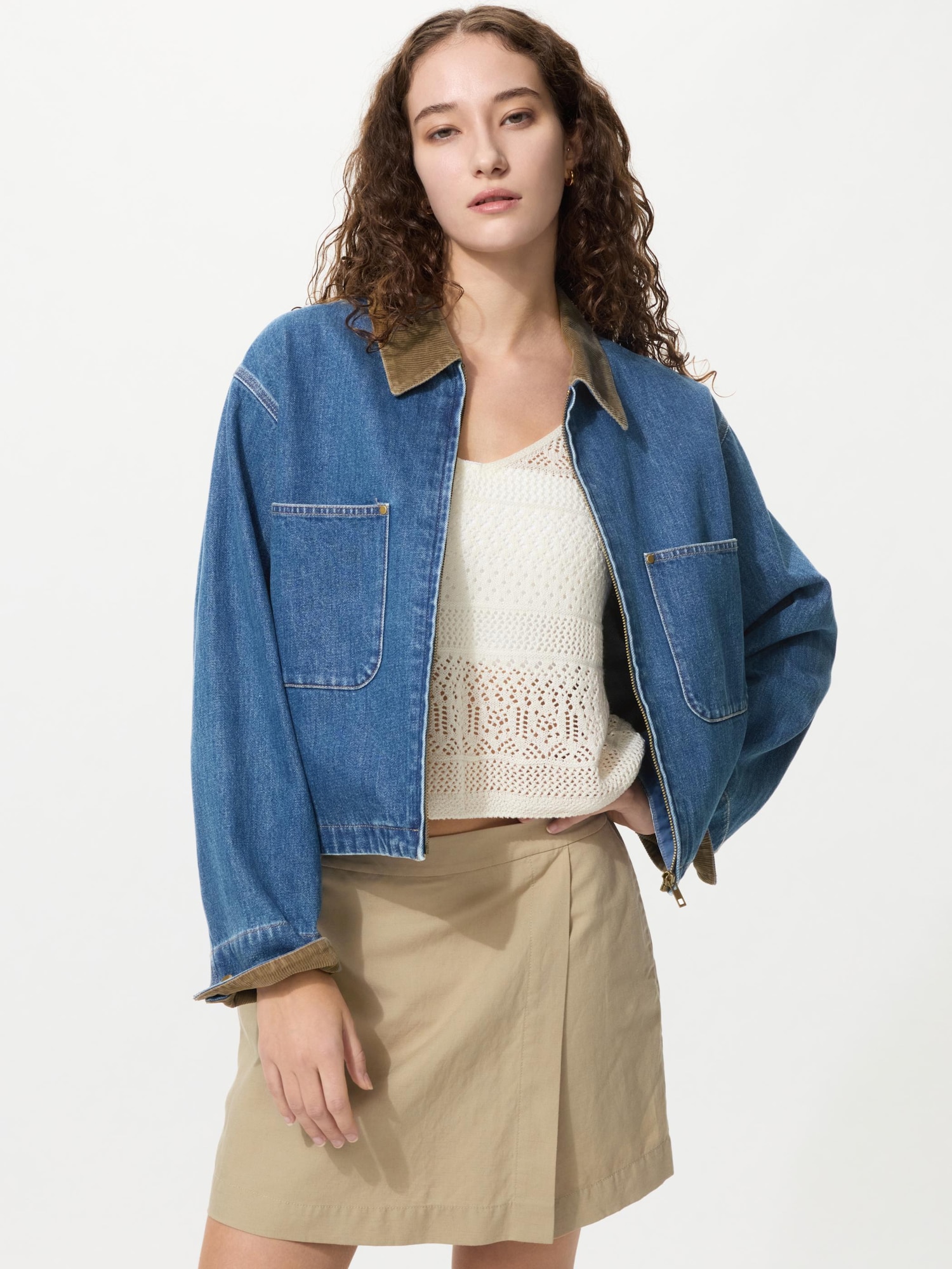 UNIQLO Women's Zip-Up Short Jacket Blue Medium
