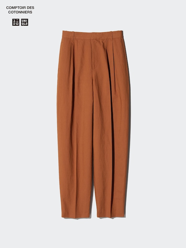 Linen Blend Barrel Leg Trousers (Long)