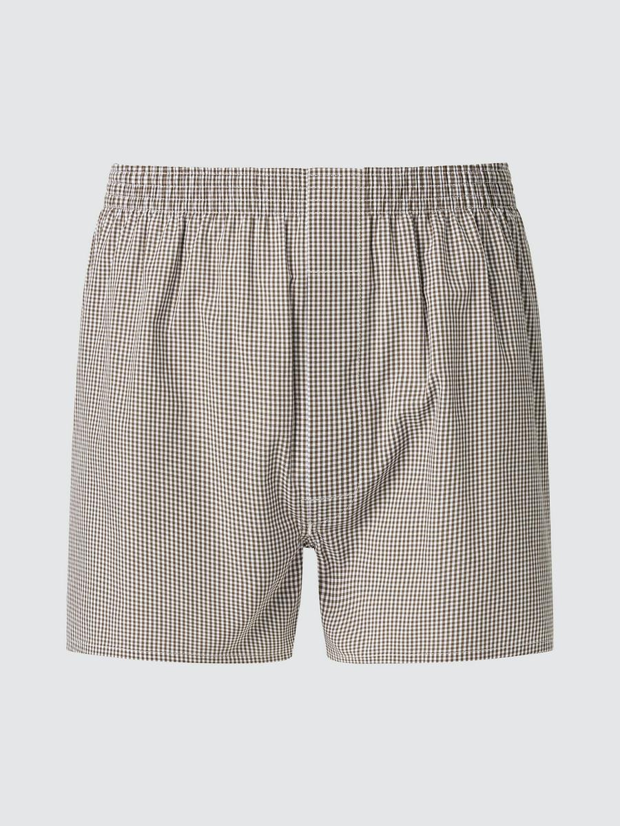 UNIQLO Men's Woven Trunks Checked, Brown, Large, 100% Cotton