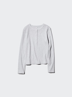 Ribbed Henley Neck T-Shirt (Long Sleeve)