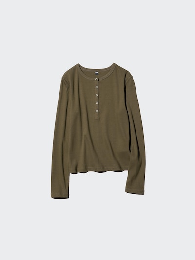 Ribbed Henley Neck T-Shirt (Long Sleeve)