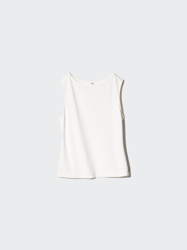 Crepe Jersey Boat Neck Sleeveless T-Shirt