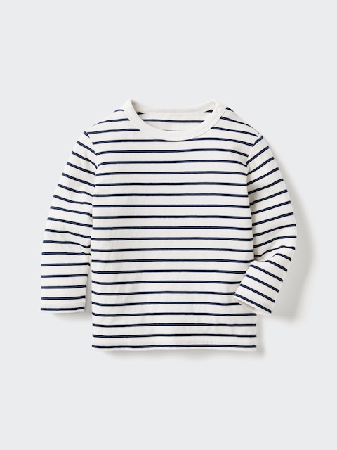 Uniqlo Navy - Toddler Crew Neck T-Shirt (Long Sleeve, Stripe) - 12-18 Months (80Cm)