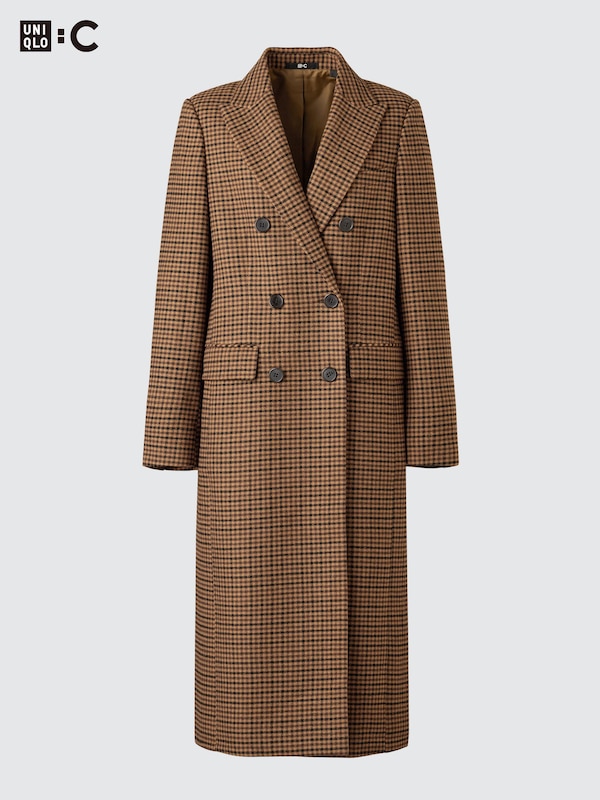 Double Breasted Long Coat | Checked