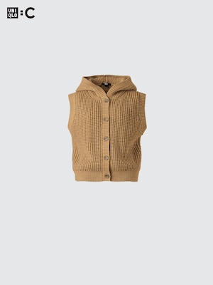 Waffle Knit Hooded Short Vest