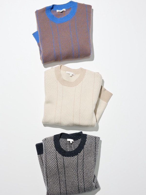 LAMBSWOOL HERRINGBONE CREW NECK SWEATER