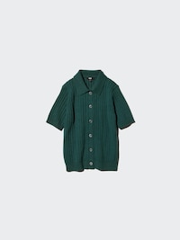 Ribbed Polo Cardigan | Short Sleeve