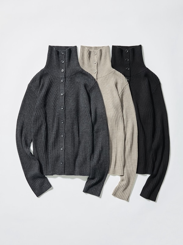 Merino Blend High Neck Cardigan