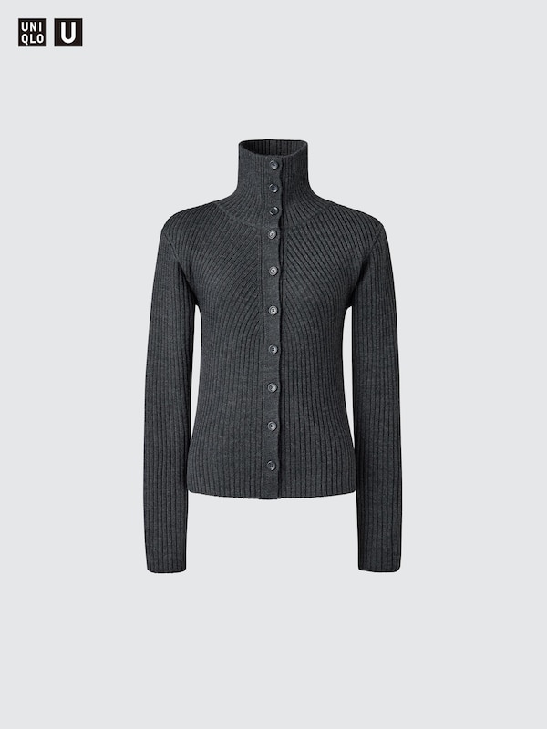 Merino Blend High Neck Cardigan
