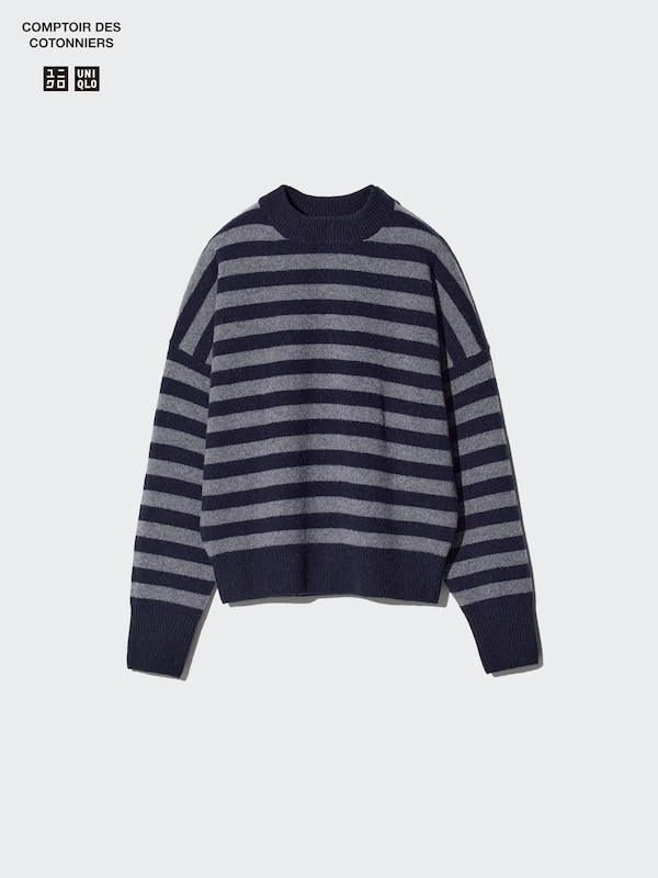 Lambswool Mock Neck Sweater | Striped