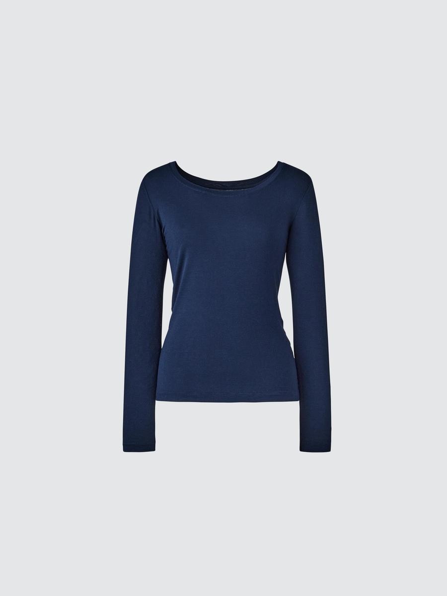 Uniqlo Women's Heattech Extra Warm Cashmere Blend T-shirt Scoop Neck With Moisture-wicking, Navy, Xs