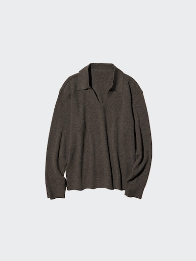 Washable Knit Ribbed Polo Sweater
