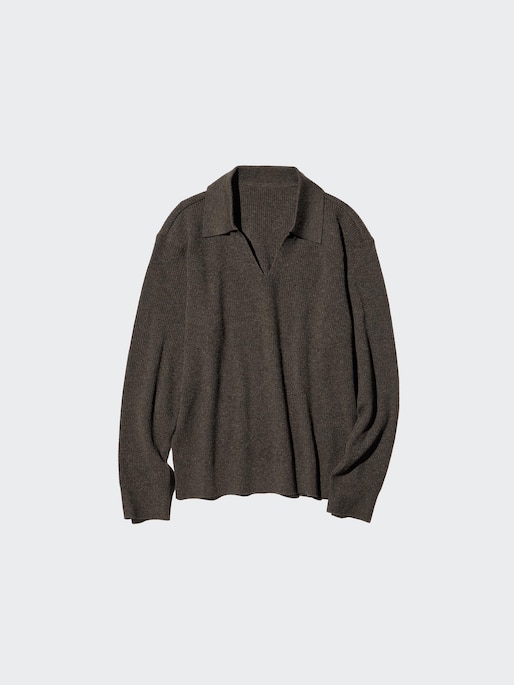 Washable Knit Ribbed Polo Sweater