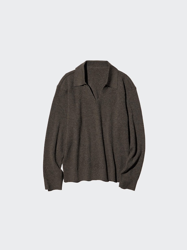 Washable Knit Ribbed Polo Sweater