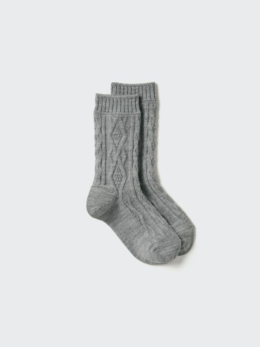 Uniqlo Women's Heattech Socks Cable, Gray, Us W 7.5-10