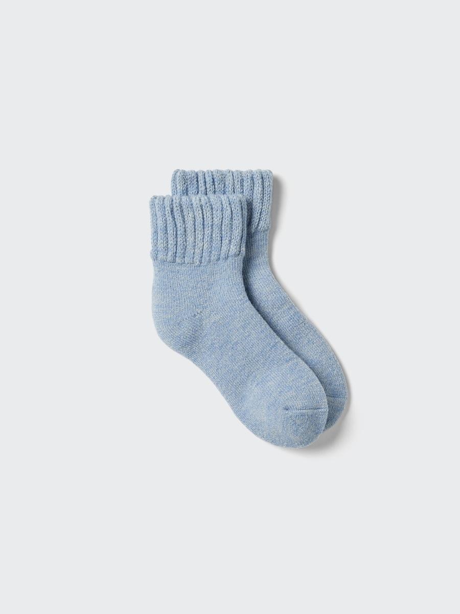 Uniqlo Women's Heattech Pile Room Socks, Light Blue, Us W 7.5-10