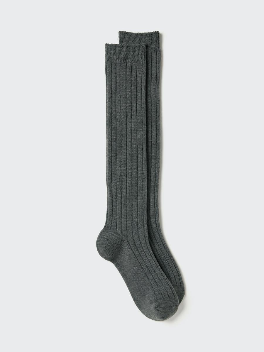 Uniqlo Women's Heattech Knee High Socks Ribbed, Dark Gray, Us W 7.5-10