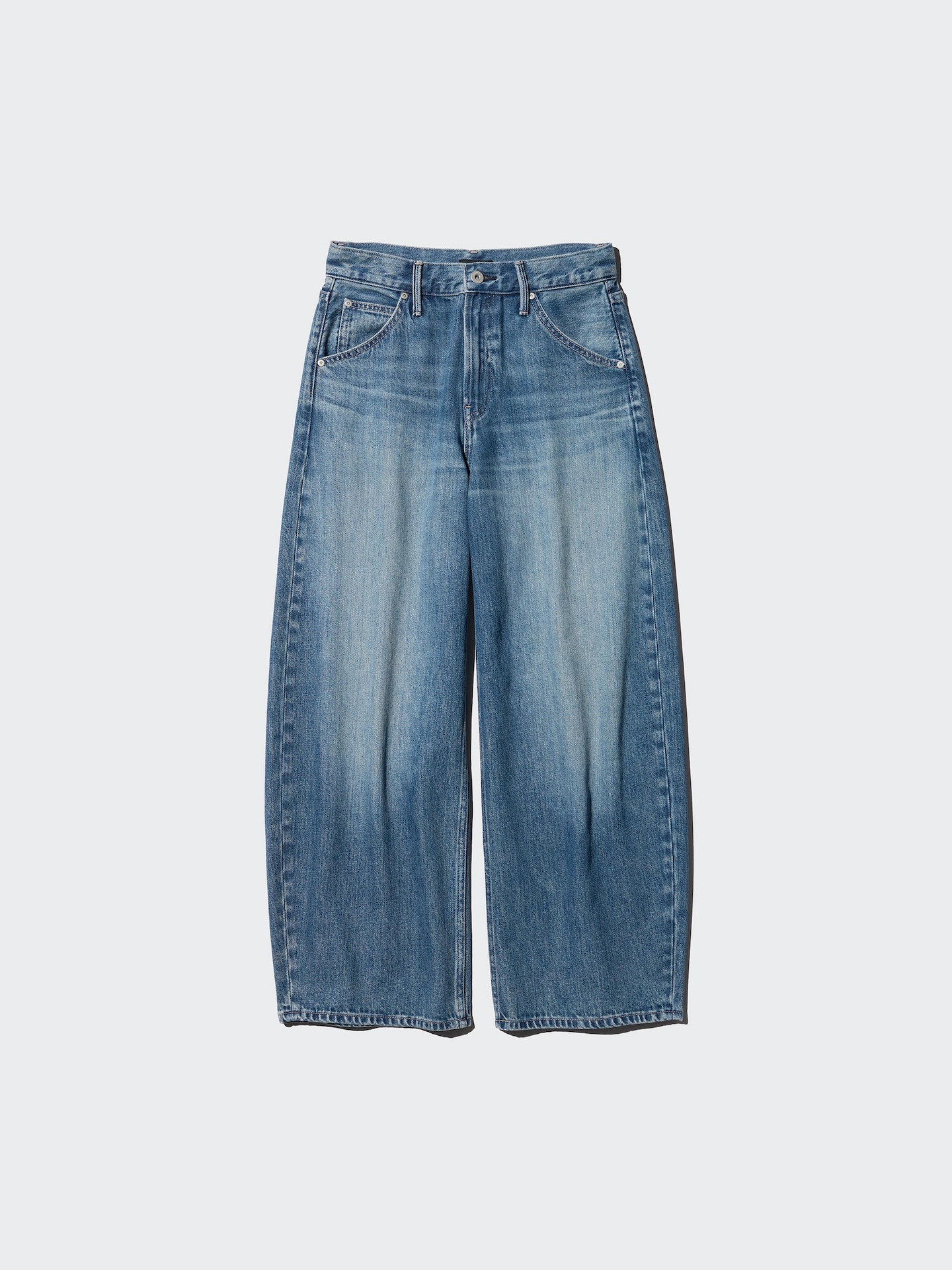 Джинсы-бочки Uniqlo Barrel, короткие, цвет: Синий — фото 4