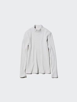 Ribbed High Neck T-Shirt | Striped
