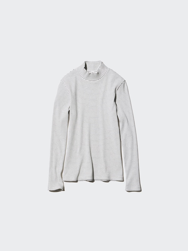 Ribbed High Neck T-Shirt | Striped