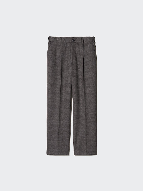 Pleated Wide Trousers (Brushed Jersey, Houndstooth)