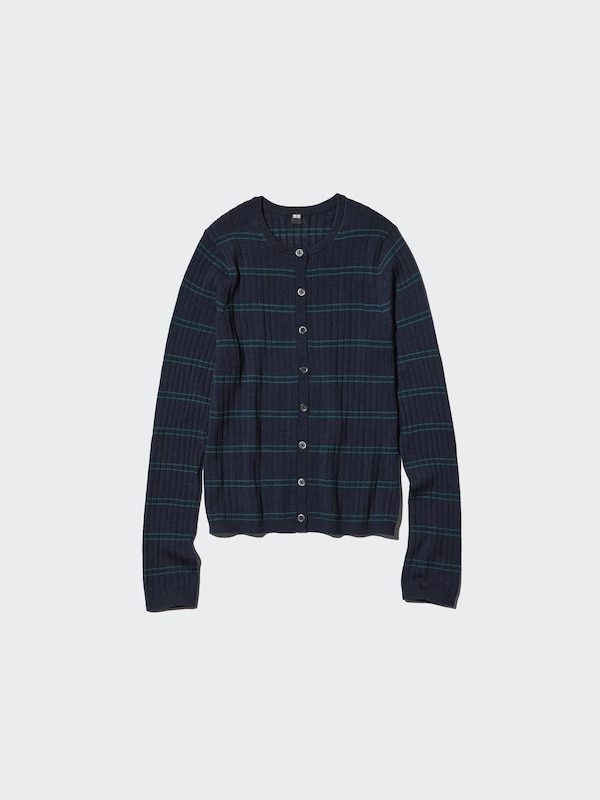 Merino Ribbed Short Cardigan | Striped
