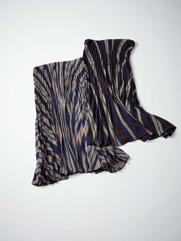Pleated Long Skirt | Striped