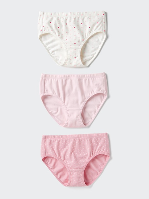 Uniqlo Lyserød - Cotton Stretch Briefs (Hearts, 3 Pairs) - 9-10 Years (140Cm)