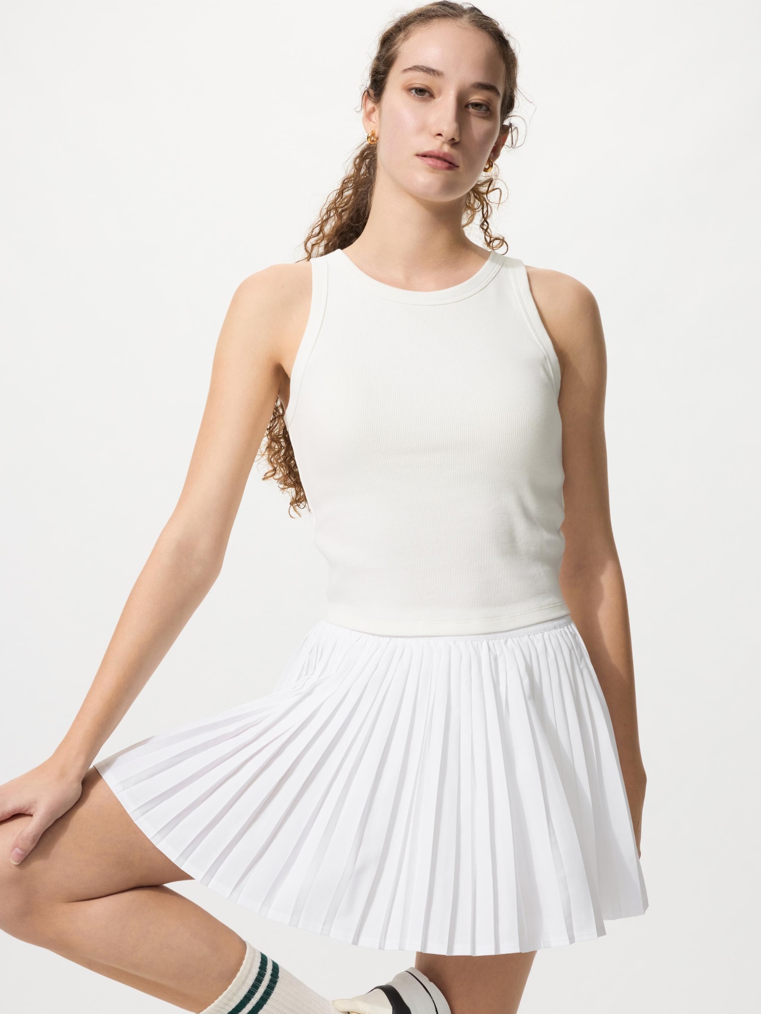 UNIQLO Women's Ribbed Cropped Bra Top, White, Large