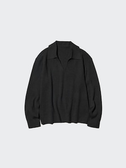WASHABLE KNIT RIBBED POLO SWEATER