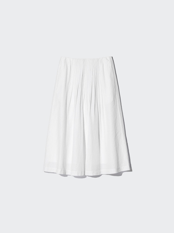 Linen Blend Tuck Long Skirt