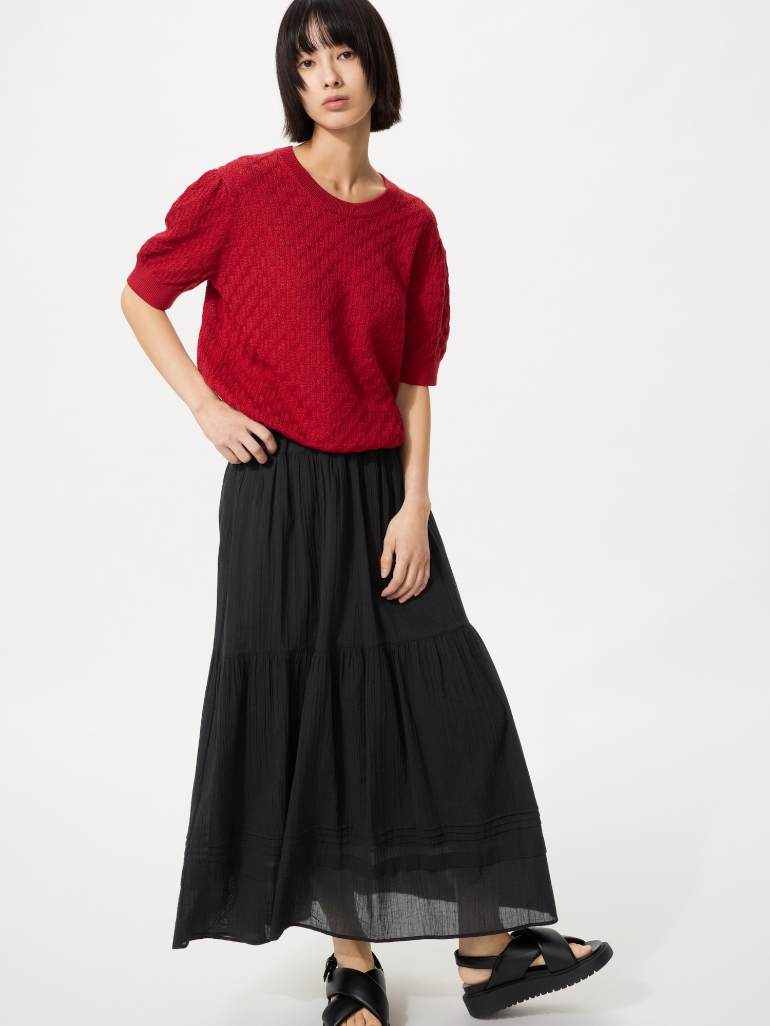 UNIQLO Women's Tiered Maxi Skirt, Black
