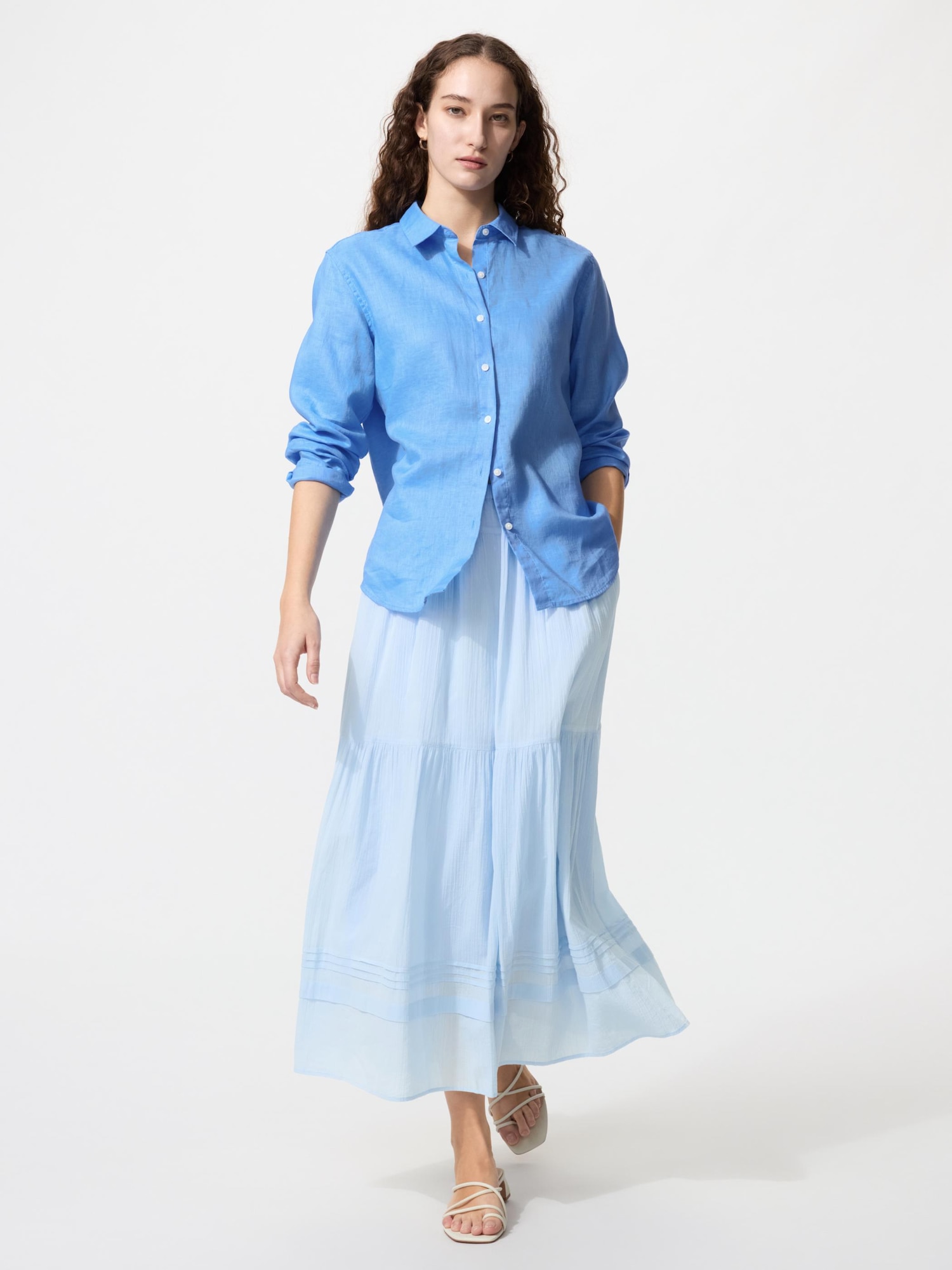 UNIQLO Women's Tiered Maxi Skirt, Light Blue