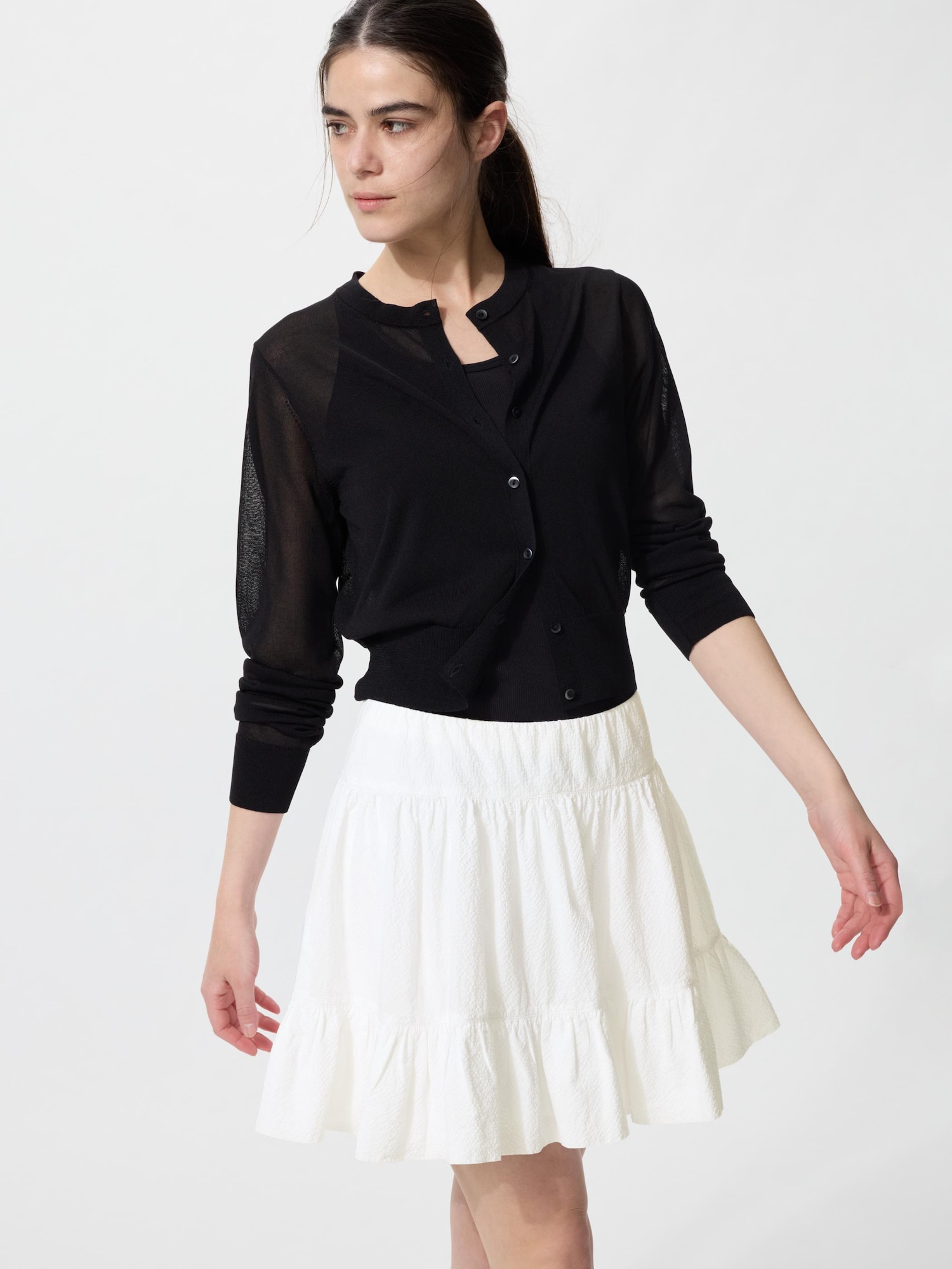 UNIQLO Women's Seersucker Volume Mini Skirt, Off White, Large