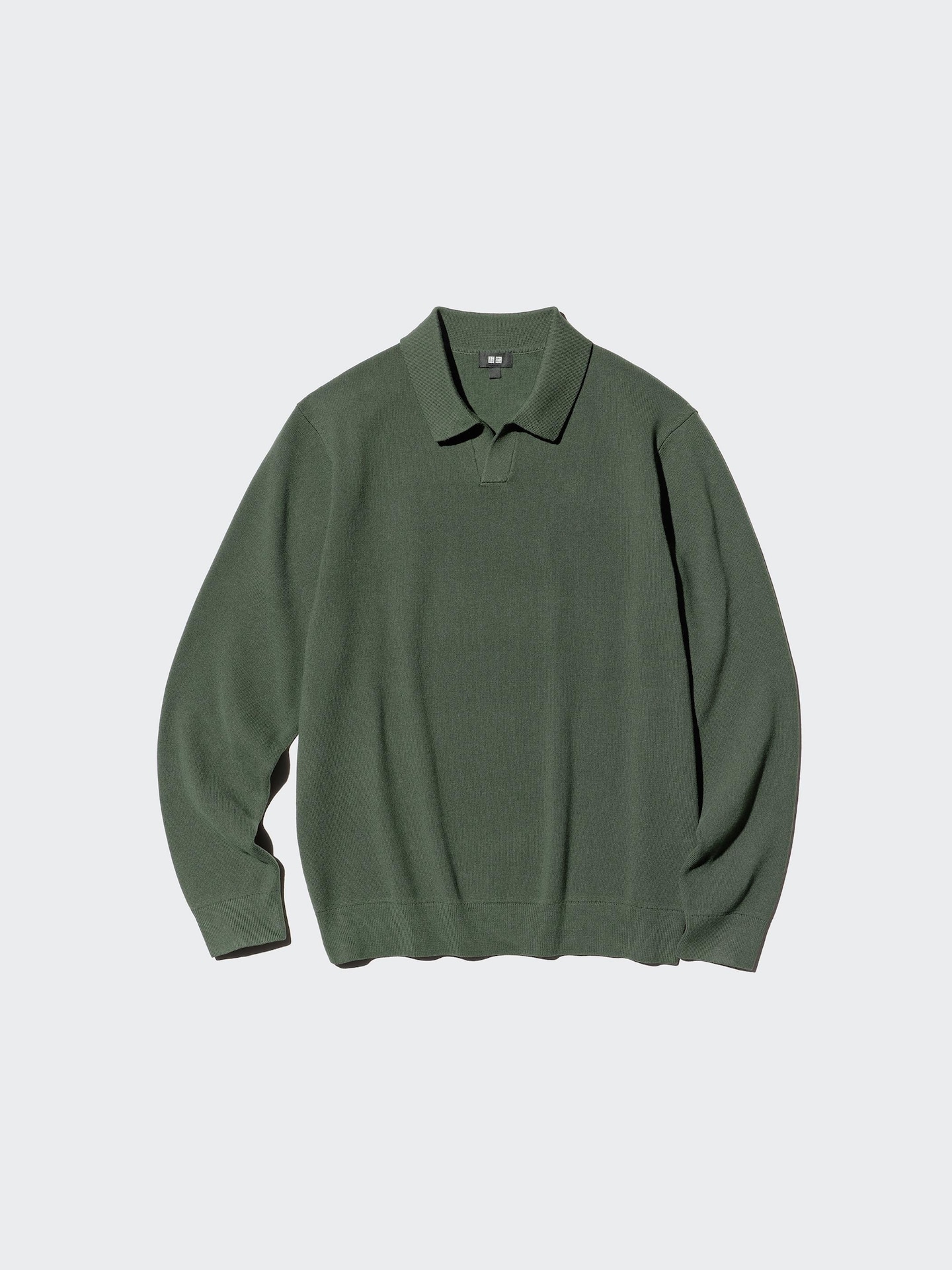 Мужской свитер Uniqlo Washable Milano Ribbed Skipper Polo Sweater, цвет: Бежевый — фото 6