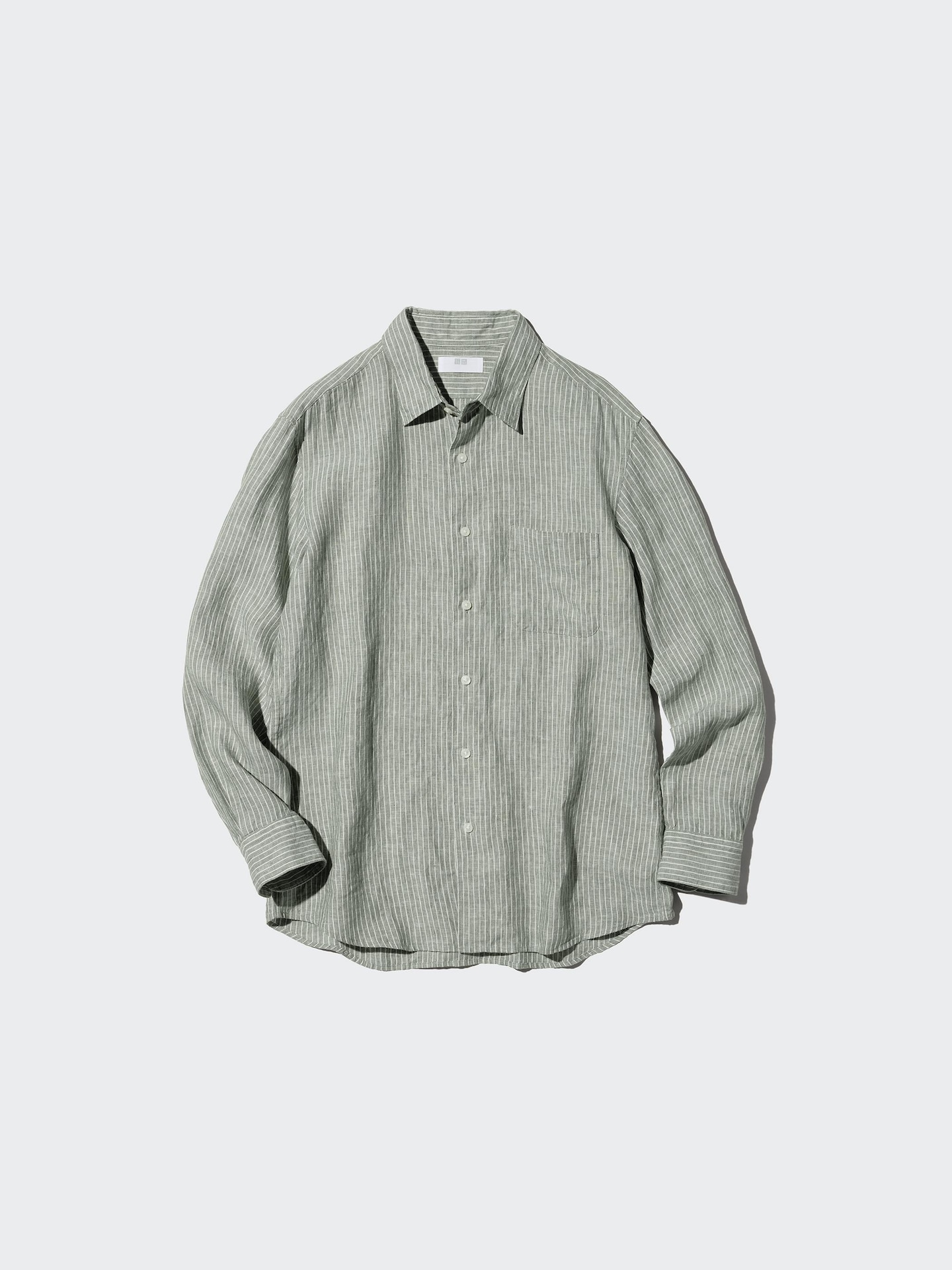 Мужская рубашка Uniqlo из премиального льна, в полоску, цвет: Молочный белый — фото 4