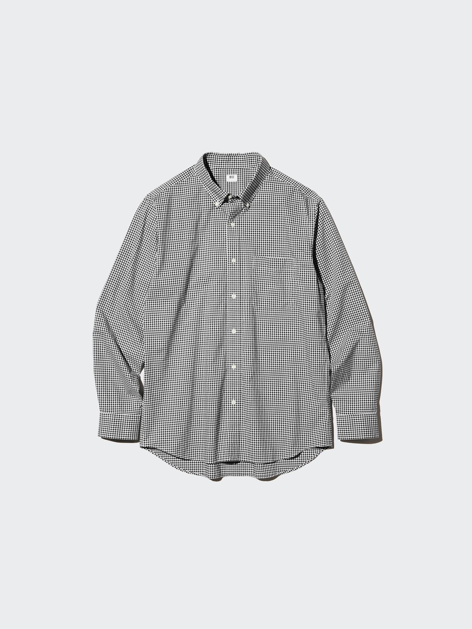 UNIQLO Men's Broadcloth Shirt Button Down Checked, Black, Large, 100% Cotton