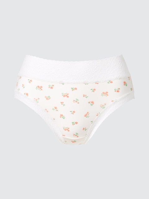 Uniqlo - Culotte (Taille Haute, Fleurs) - Blanc Cassé - Xl