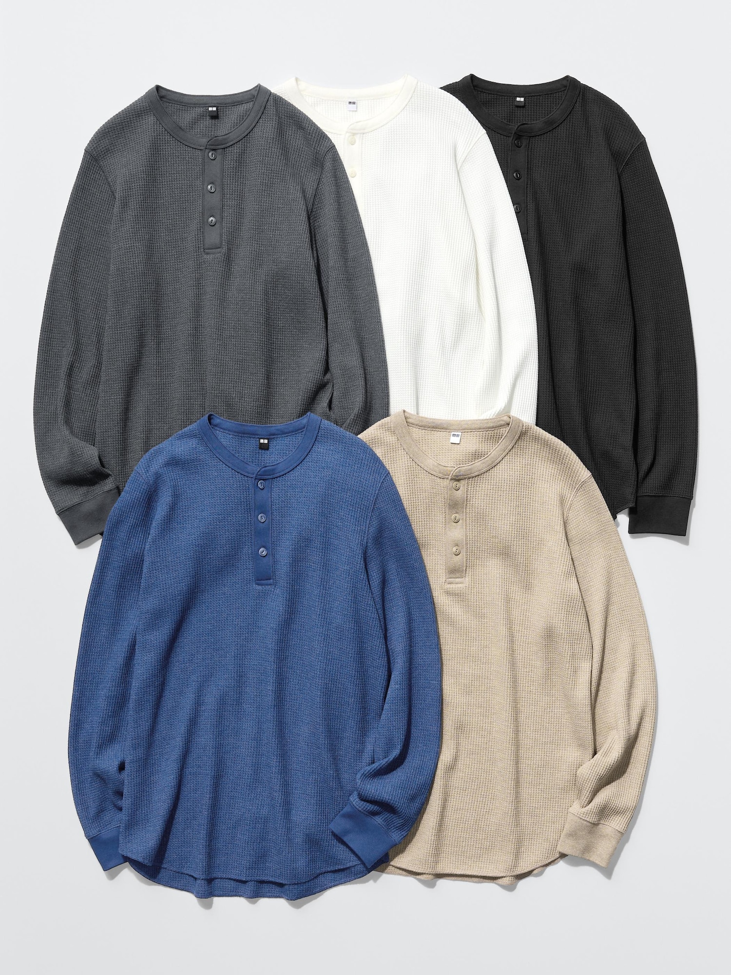 Men's Waffle Henley Neck T-Shirt | Long Sleeve | UNIQLO US