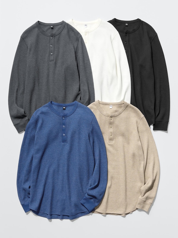 Waffle Henley Neck T-Shirt (Long Sleeve)