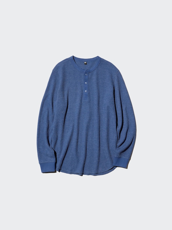 Waffle Henley Neck T-Shirt Long Sleeve