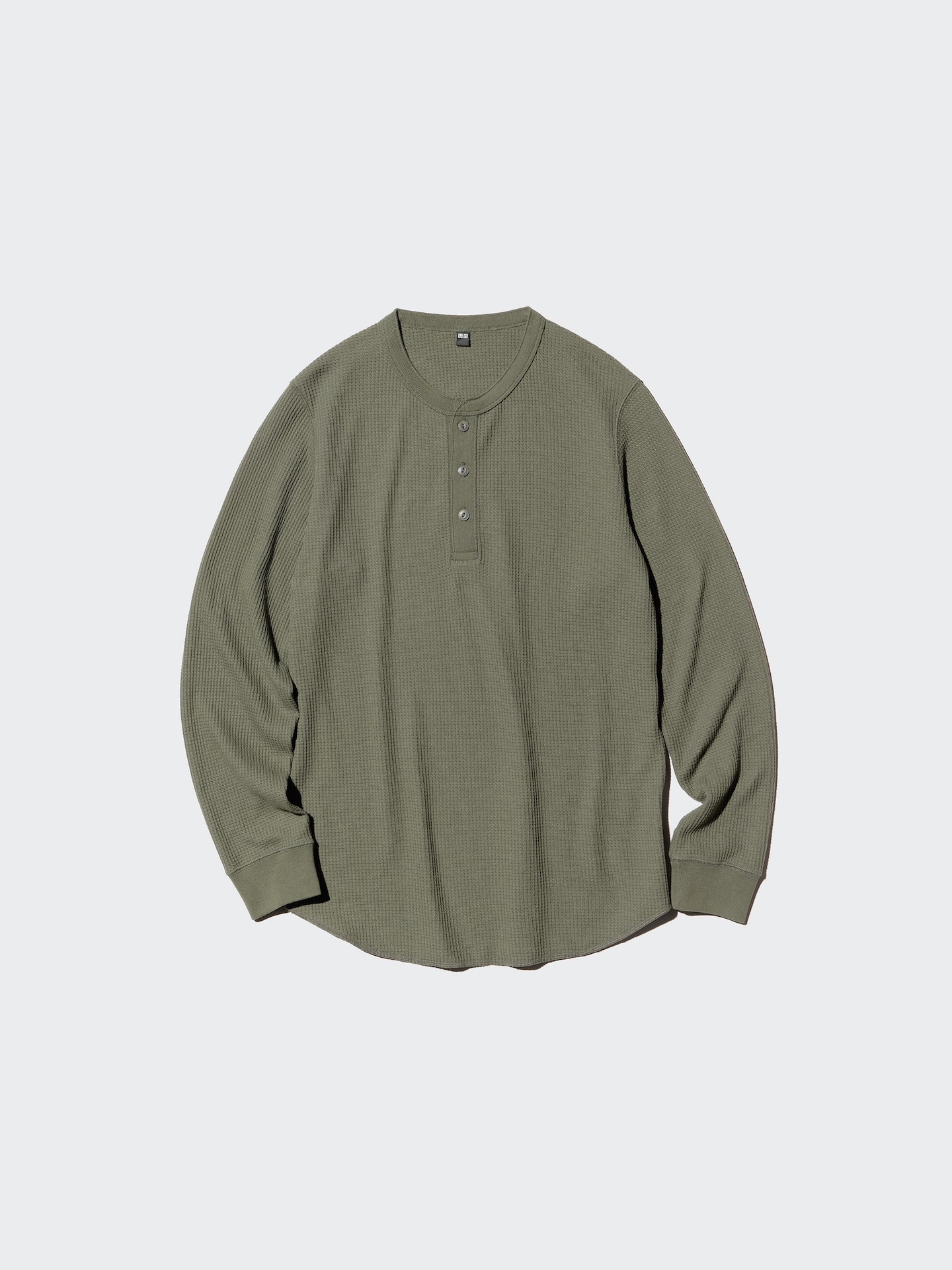 Футболка Uniqlo из вафельного трикотажа с воротником хенли и длинным рукавом, цвет: Бежевый — фото 7