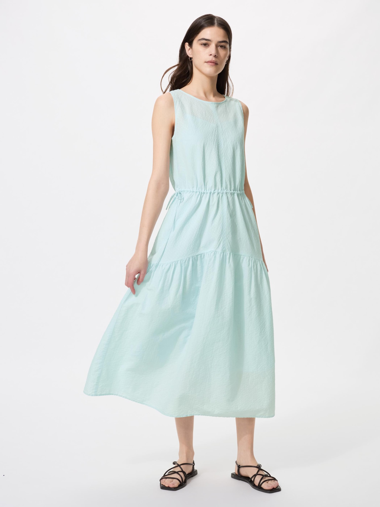 UNIQLO Women's Linen Blend Tiered Dress, Light Blue