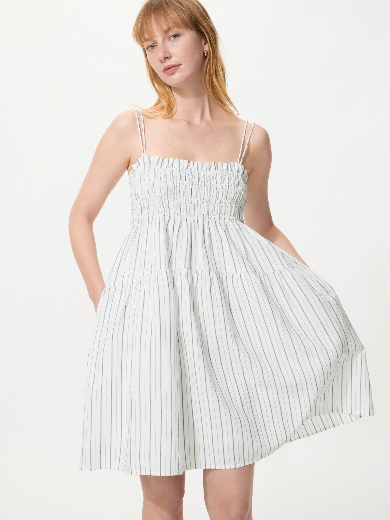 UNIQLO Women's Linen Blend Camisole Dress Striped, Off White